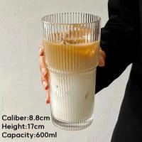 Taza De Café De Vidrio JIRO 600ML Con Estampado Rayado Y Palito, Tapa Incluida Para Agua Café Té Claro Utensilios De Cocina - details 6