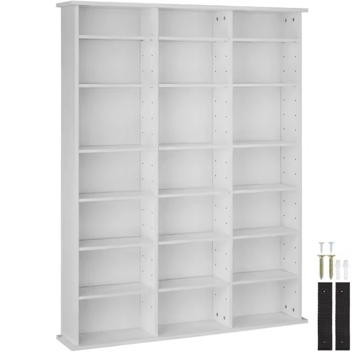 Tectake - Estantería STEVIE 105,5 x 19 x 136,5 cm, Elegante estantería para CDS con mucho espacio de almacenamiento, 18 estantes ajustables, Estructura estable y segura - 1