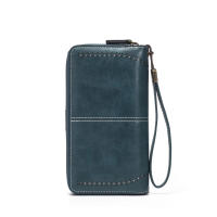 Cartera Larga Antirrobo RFID Para Hombres Y Mujeres De Cuero Wax Con Bolsillos Múltiples Gran Capacidad Cierre De Cremallera Cartera De Mano Monedero Tarjetero Retro Europeo Y Americano - details 5
