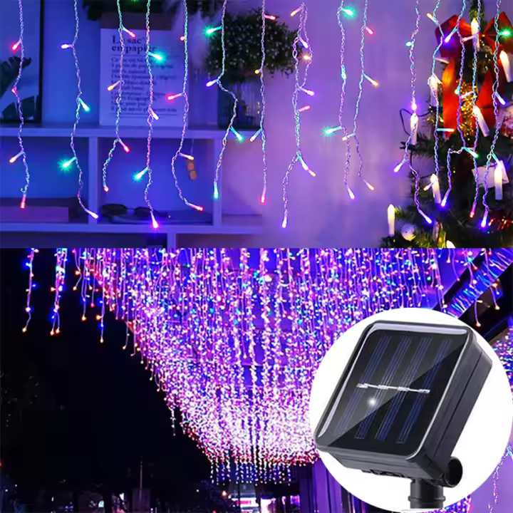 Luz De Hielo Solar Para Cortina 3.5M Decoración Detechos Exteriores Luces De Hada Para Bodas Fiestas Navidad Y Jardín - 1