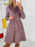 Vestido Largo De Corduroy Para Mujer Estilo Oficina Lady Con Cuello En V Y Botones Manga Larga Cierres De Botones Silueta Ajustada Y Flared - details 2