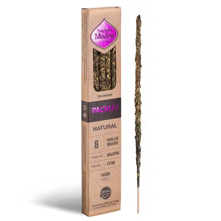 Sagrada Madre - Incienso Natural de Pachuli (8 Varillas) | Sahumerio de Patchouli Artesano Ecológico - 1