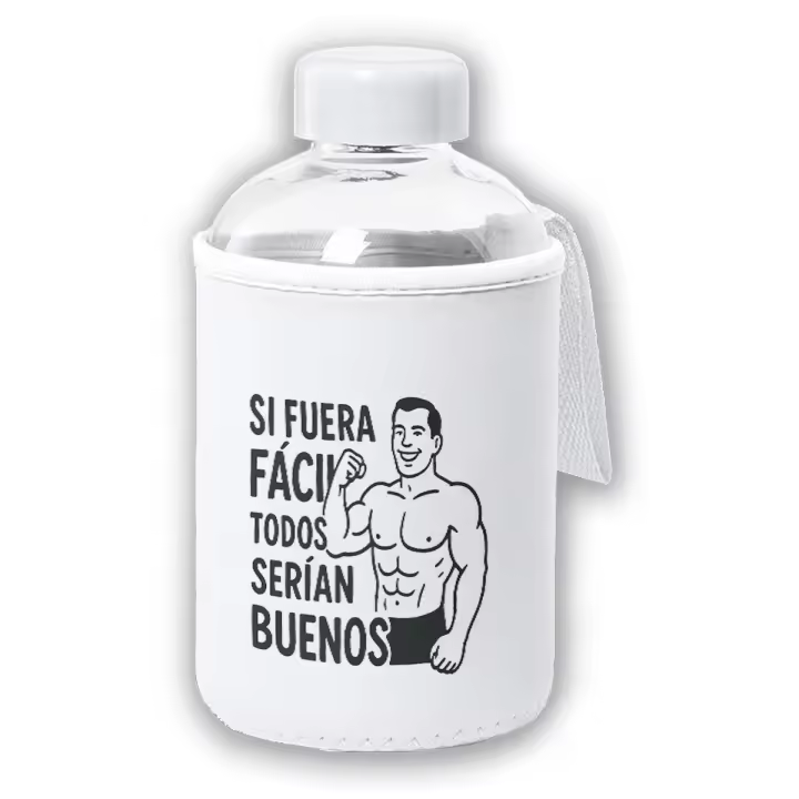 MERCHANDMANIA Bidón cristal con Funda soft shell frase motivadora si fuera fácil todos serían buenos tapon seguridad botella - 1