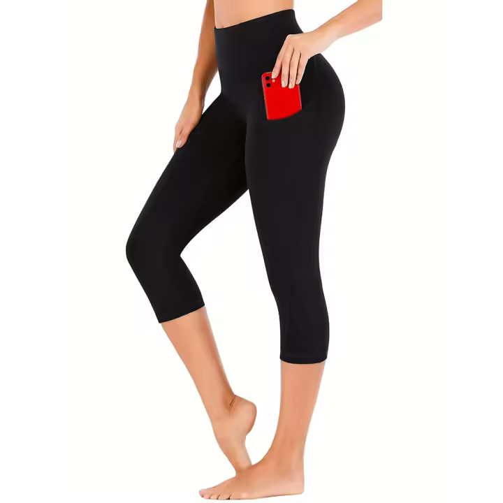 Leggings Capri Para Mujer Cintura Alta Con Bolsillos Ropa Deportiva Yoga Pantalones Capri Para Ejercicio Material Poliéster - 1