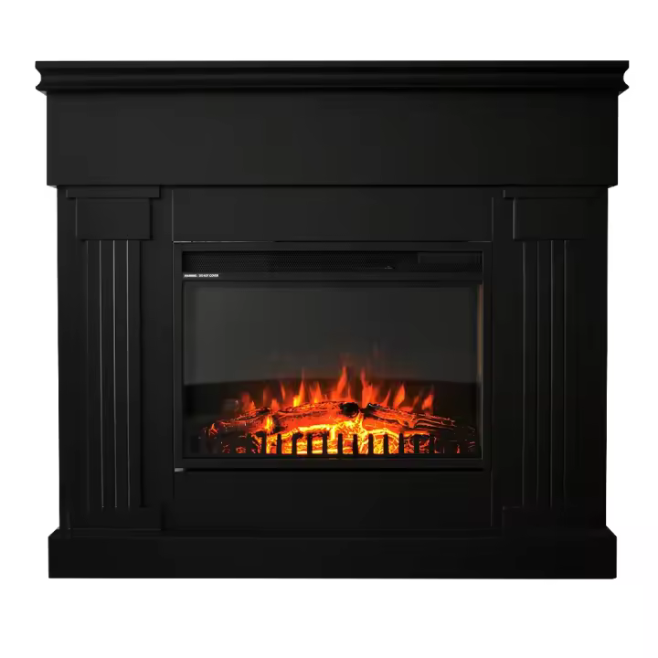 TempoStyle-Chimenea Eléctrica Negra VARMA | Calefacción Independiente 750/1500 W | Chimenea de piso de Bajo Consumo y con comando a Distancia, temporizador, termostato y efecto de llama 3D - 1