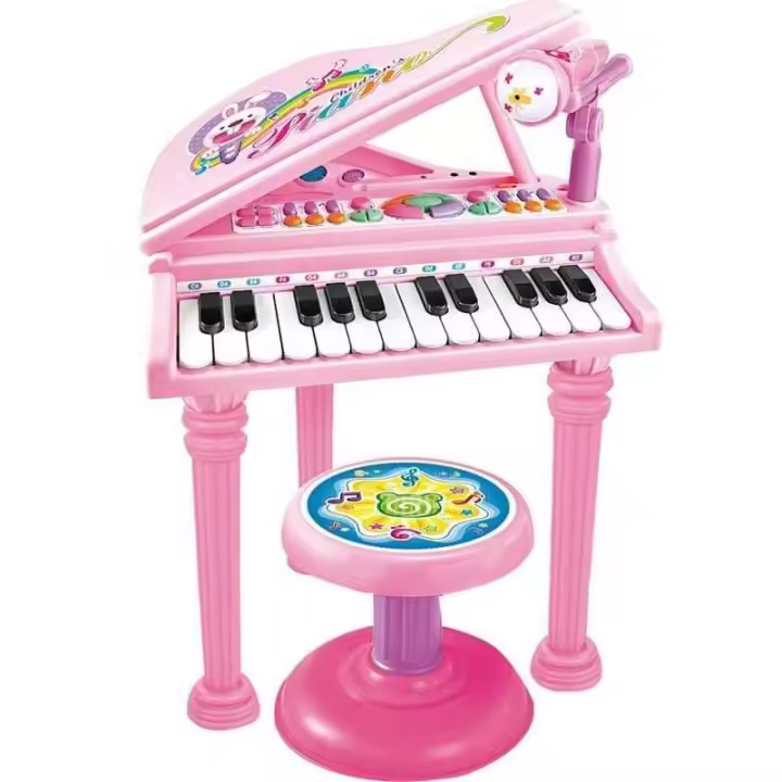 PIANO DE COLA CON TABURETE ROSA + MICRO DE PANRITOS - 1