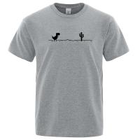 Camiseta De Algodón 100% Para Hombre Con Estampado De Cactus Y Dinosaurio Estilo Casual O-neck Camiseta Básica Para Calle Geeks - details 1