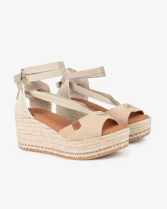 POPA Cuña Baja Atada Valdes Serraje Beige - 1