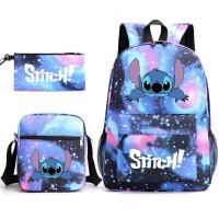 Mochila Escolar Stitch 3 Piezas para Niños y Adolescentes—Set de Mochila, Estuche y Bandolera, Diseño de Dibujos Animados, Color Azul, Moda Juvenil - details 0