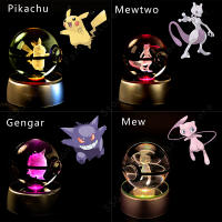 Lámpara De Noche Pokémon Cristal 3D Pikachu Gengar Mewtwo Lámpara De Pokeball Estatua De Vidrio Para Niños Regalo De Cumpleaños - details 0