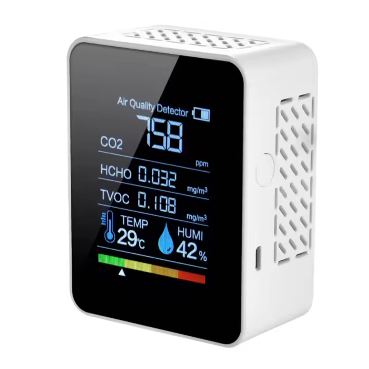Detector de dióxido de carbono 5 en 1, calidad del Aire interior, medidor digital de CO2, TVOC, HCHO, monitor De Temp y humedad, retroiluminación (Blanco) - 1