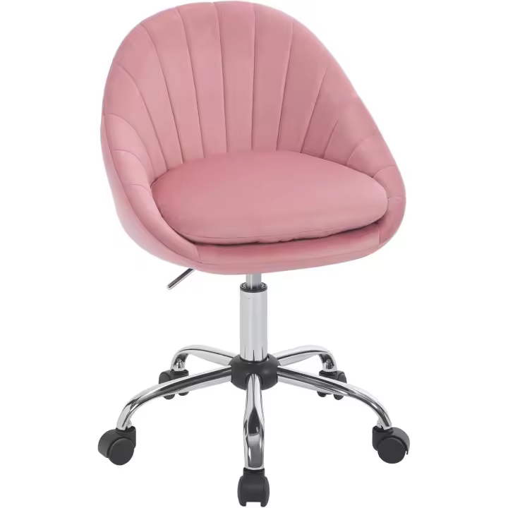Silla Escritorio, Silla Oficina Giratoria, con Respaldo Amplio, Base Metalica con Ruedas, Terciopelo, para Oficina Estudio y Salon, Rosa - 1