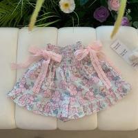 Conjunto De Ropa Para Bebé Niña Bear Leader Verano Sin Mangas Con Encaje Y Bow Flower Print Shorts Estilo Casual Material Algodón Y Poliéster - details 2