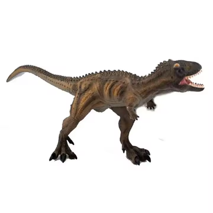 Figura de torosaurio pequeña de color marrón con fauces abiertas - 1