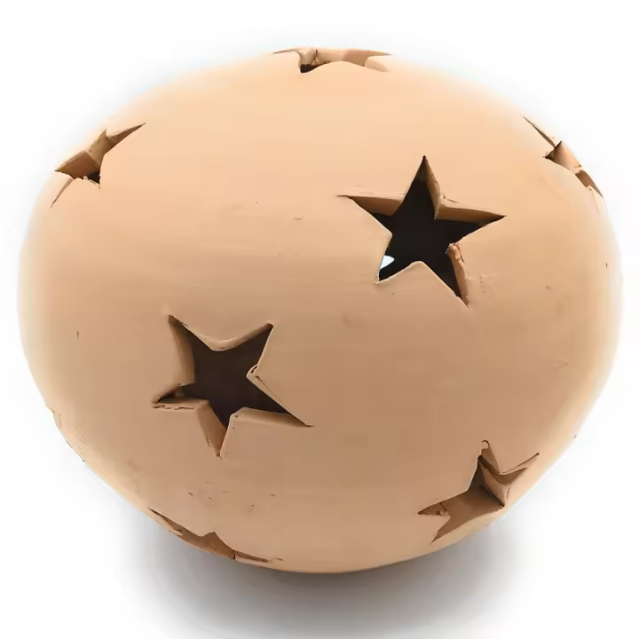Lampara artesanal farol bola de barro natural para jardín 20 cm x 18 cm - 1