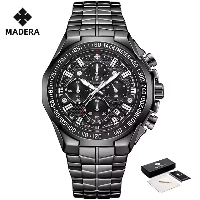 Reloj De Pulsera Deportivo De Lujo Para Hombre WWOOR 2024 Marca Top En Negro Acero Inoxidable Cronógrafo Cuarzo Reloj Masculino Con Luz Luminosa Resistente Al Agua - 1