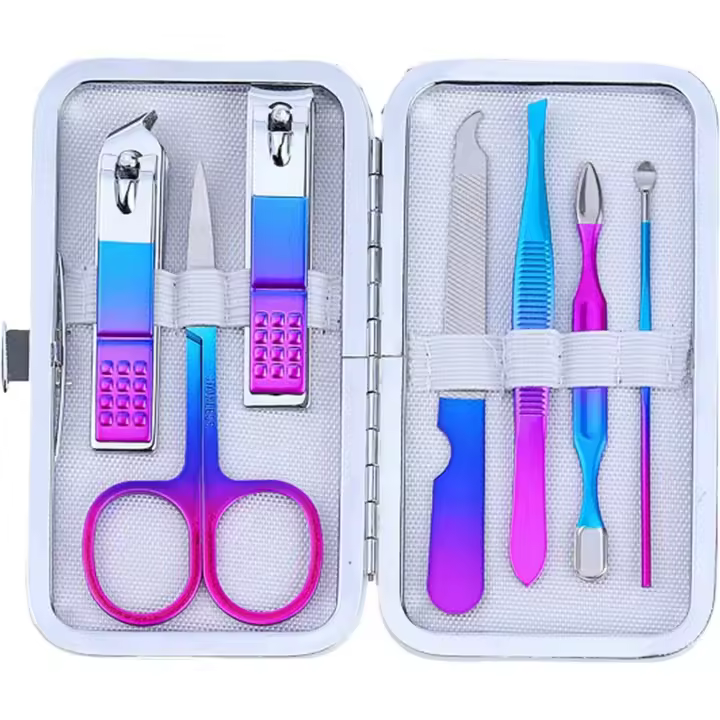 Kit de manicura y pedicura, kit de cortaúñas, kit de higiene de acero inoxidable de 7 piezas, juego portátil para cortar uñas y herramientas de cuidado personal con estuche de cuero fino - 1