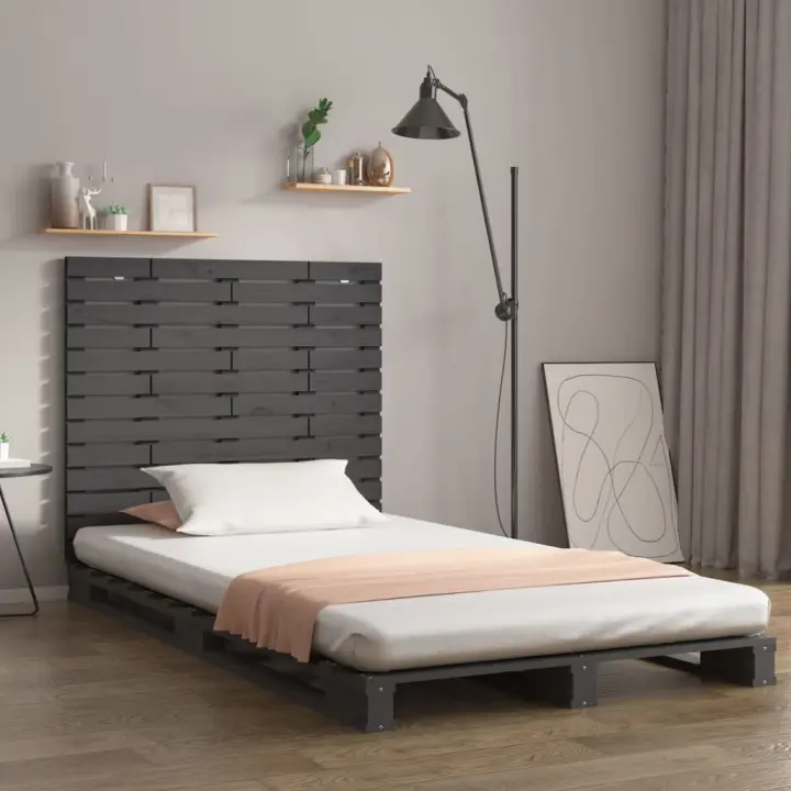 vidaXL Cabecero de cama de pared madera maciza pino gris 81x3x91,5 - 1