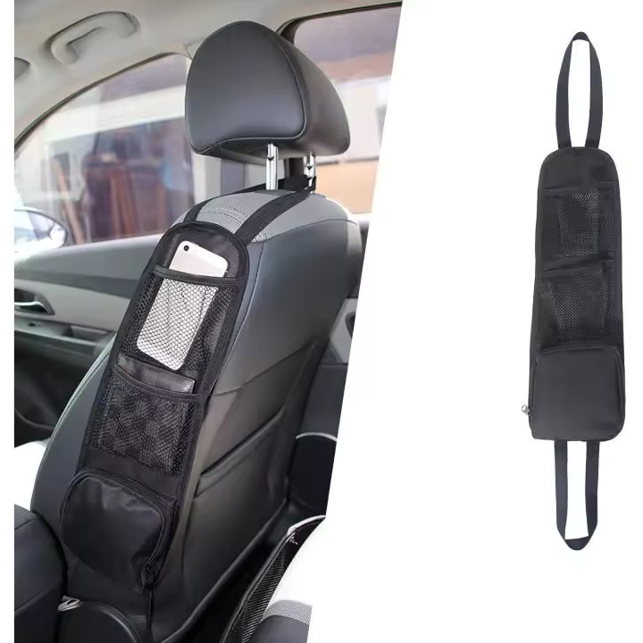 Organizadores para coche, bolsa de almacenamiento lateral para asiento de coche con 3 bolsillos, bolsa de malla para colgar en el asiento delantero para artículos pequeños del coche, bolsillo de almacenamiento duradero para portavasos - 1