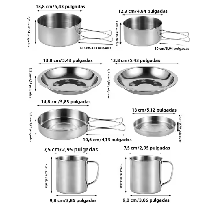 Juego De Cocina Para Camping De 8 Piezas En Acero Inoxidable Equipamiento Portátil Para Exteriores Con Almacenamiento - 1