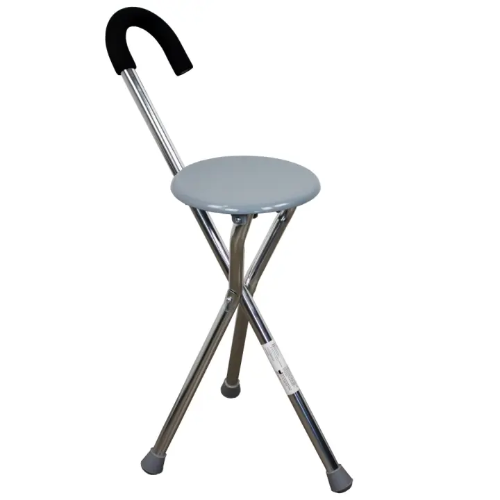 Mobiclinic Bastón con Asiento hasta 90 kg Gloria Marca española Plegable Aluminio Bastón trípode para Caminar Conteras Antideslizantes Bastón ortopédico Mango ergonómico Gris - 1