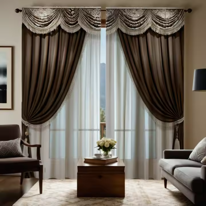 2-Piezas Cortinas De Café Digital HD Lujo Alto Decoración De Hogar Estilo Para Sala De Estar Y Dormitorio Translúcidas Y Elegantes - 1