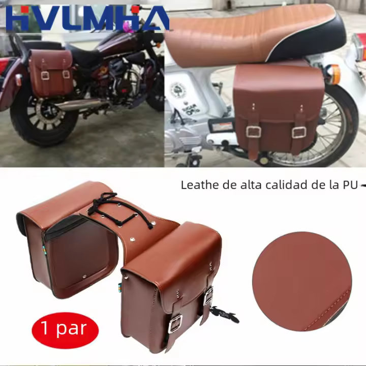 Bolsas De Silla De Motocicleta PU Cuero Universal Vintage Marrón Bolsa Lateral Con Herramientas Y Guantes Impermeable - 1