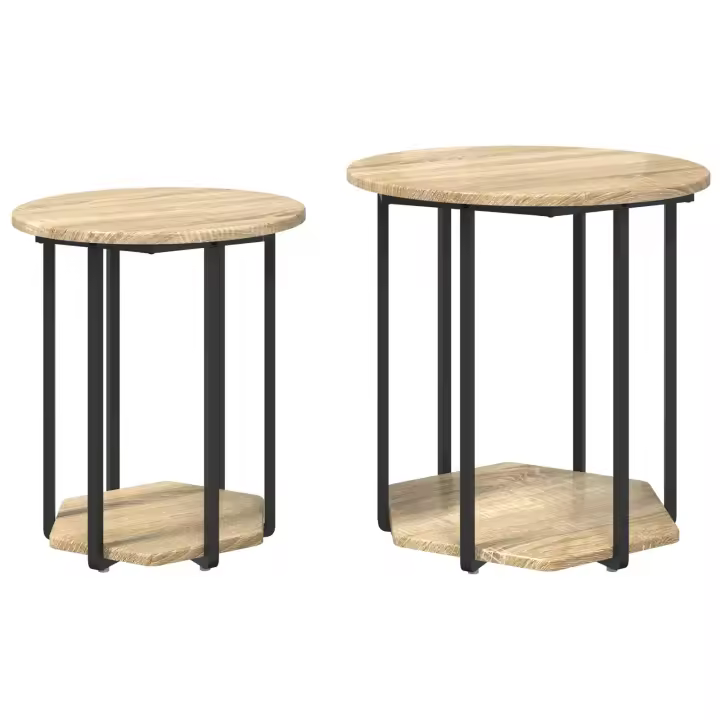 Mesa auxiliar vidaXL de 2 piezas de madera de roble Sonoma y metal - 1
