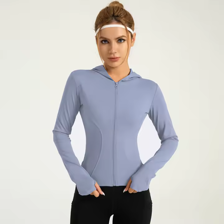 Chaqueta de yoga delgada con capucha Estiramiento que adelgaza a prueba de viento Correr Ciclismo Color sólido Chaqueta deportiva a prueba de viento - 1