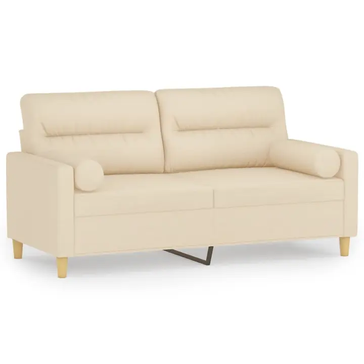 vidaXL Sofá de 2 plazas con cojines tela color crema 140 cm - 1