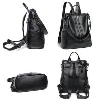 Mochila De Cuero Suave Para Mujer Negro Capacidad Grande Múltiple Casual Colegial Viaje Bolsa De Hombro Multifuncional - details 5