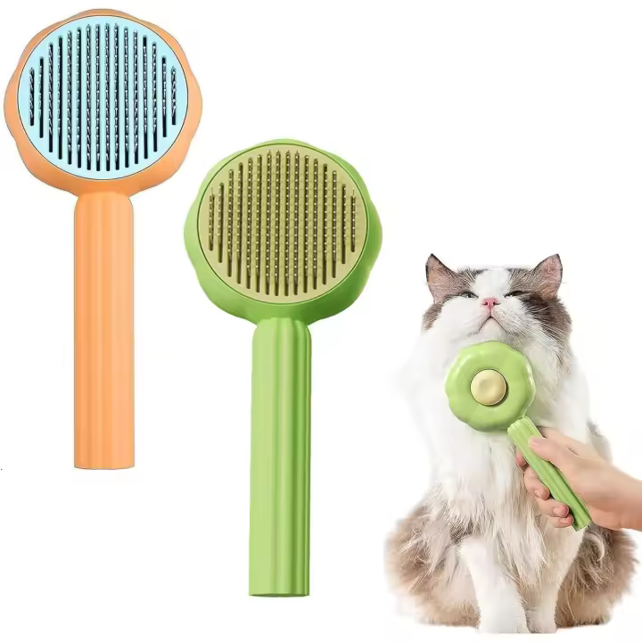 Peinador de pelo para mascotas, Peinador para peinar con boton de depilación - 1