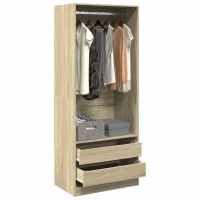 vidaXL Armario de madera de ingeniería 80x50x200 cm en color Blanco/Roble ahumado/Marrón roble y más | almacenamiento funcional diseño moderno para baño dormitorio sala - details 3