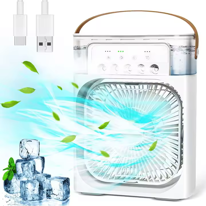 Portable air conditioning fan, mini evaporative air cooler, with 7-color led lights, 1/2/3 hour timer, 3 wind speeds, - 1