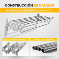 RELAXTY Tendedero de Pared Plegable - Diferentes longitudes | Extensible para Interior y Exterior con 5 Barras de Secado y Pinzas Incluidas - details 4