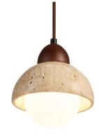 Meimon Lámpara colgante de piedra y madera con bombilla LED incluida. Luz fría, neutra o cálida. Ideal para comedor, cocina o salón. Diseño natural y elegante.  Lámpara de comedor o lámpara de araña - details 5