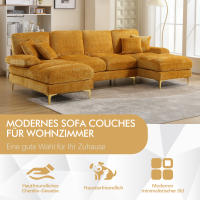 Sofá Moderno Grande de chenilla en forma de U with Doble reclinable para Salón, dormitorio, oficina, Apartamento, Casa de Campo y Sala de estar junto al fuego, Mostaza - details 5