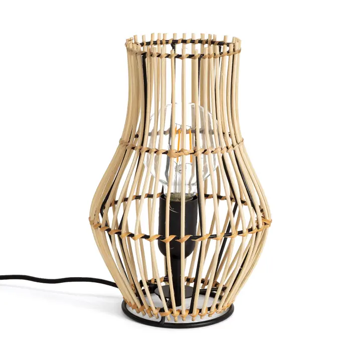 LEDKIA LIGHTING - Lámpara de Mesa de Ratán Arawa Sulu | Diseño Boho-Chic Natural | Compatible con Bombilla LED E27, No Incluida | Uso en Interiores, Color Natural, Ratán - 1