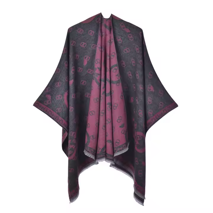 Bufanda nueva para mujer, moda retro, marca grande, capa dividida con correas de doble cara - 1