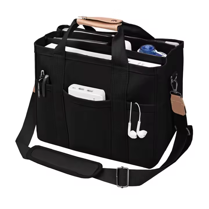 Bolsa cruzada de lona con múltiples compartimentos para mujer, de gran capacidad y con secciones. - 1
