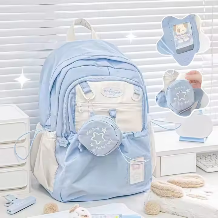 Mochila Grande Para Niñas Estilo Coreano Y2K Con Cordón Nueva Moda Estudiante Bolsa De Viaje Para Chicas De Secundaria Material Nylon - 1