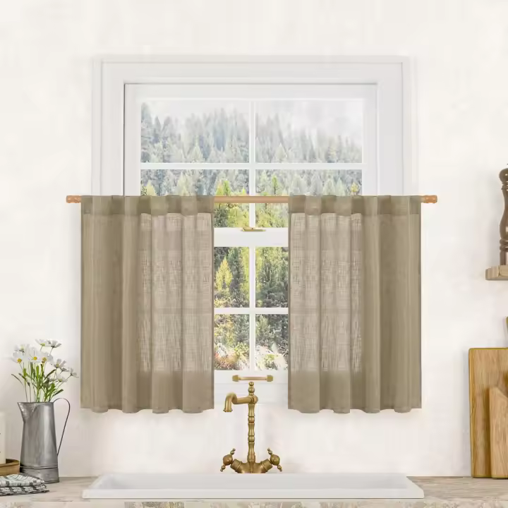 - Linen Semi Sheer Curtains Natural Look Light Filtering Back Tab Rod Pocket Window Drapes for Bedroom Set of 2 Panels, 38" x 63", Natural Linen - 1