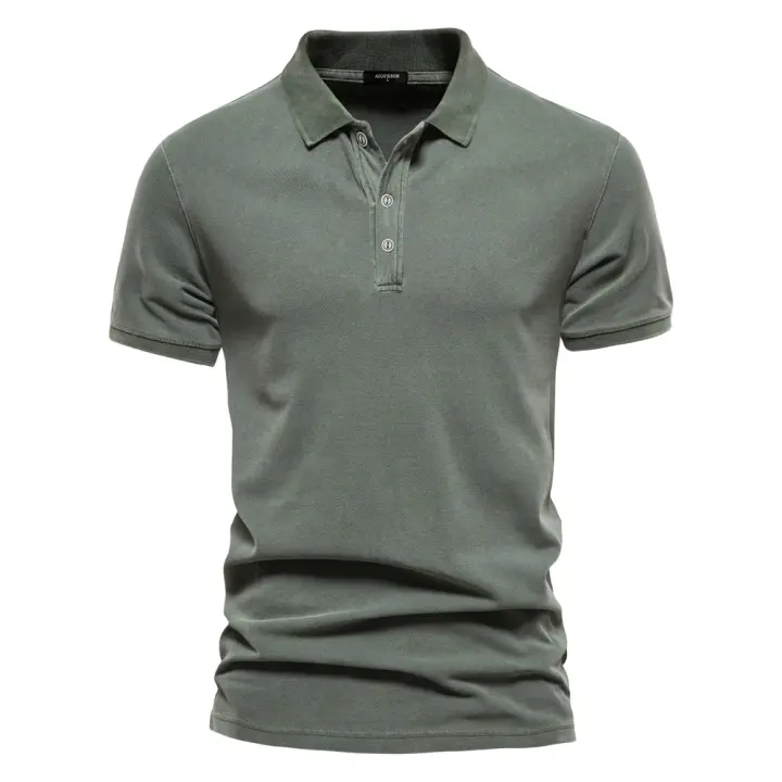 Camisas Polo Para Hombre AIOPEON 100% Algodón Color Sólido Casual Manga Corta Torndown Estilo Callejero Moda Primavera Verano - 1