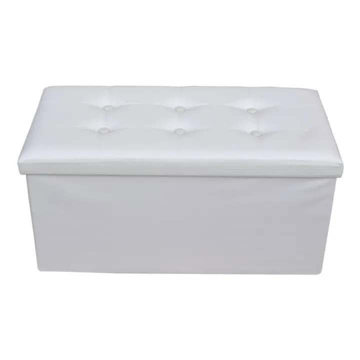 Rebecca Muebles Baúl Asiento Puff plegable Reposapies Blanco 38x76x38 - 1