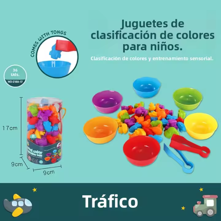 Juego De Colores Arcoíris Con Dinosaurios Y Vehículos Juguete Educativo Montessori De Aprendizaje Sensorial Para Niños En Preescolar - 1