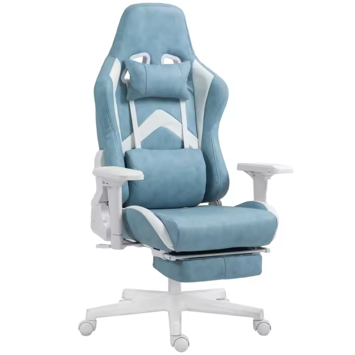 Silla de juego con función reclinable, Mesa y Silla regulables en Altura con reposacabezas y almohadilla lumbar, Silla de juego ergonómica con reposapiés telescopo, Piel sintética, hasta 120 kg - 1