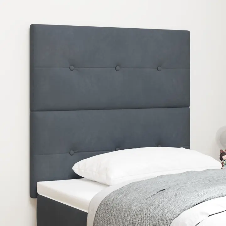 Cabecero vidaXL Tapizado con Botones Gris Oscuro 90 cm de Terciopelo - 1