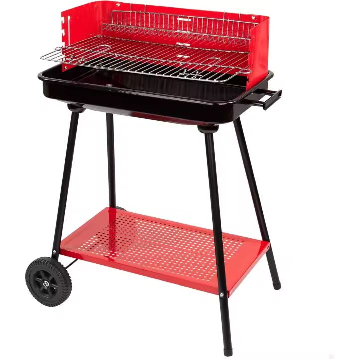 Barbacoa carbón y leña Rectangular 66x44x85 cm | 4 alturas regulable | Sperficie para 6 comensales | 2 ruedas para fácil transporte | Depósito de cenizas - 1