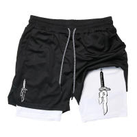 Shorts De Entrenamiento Para Hombre Con Bolsillo Para Teléfono Y Anillo De Toalla 2 En 1 Running Performance Compresión Activewear Deportivo - details 6