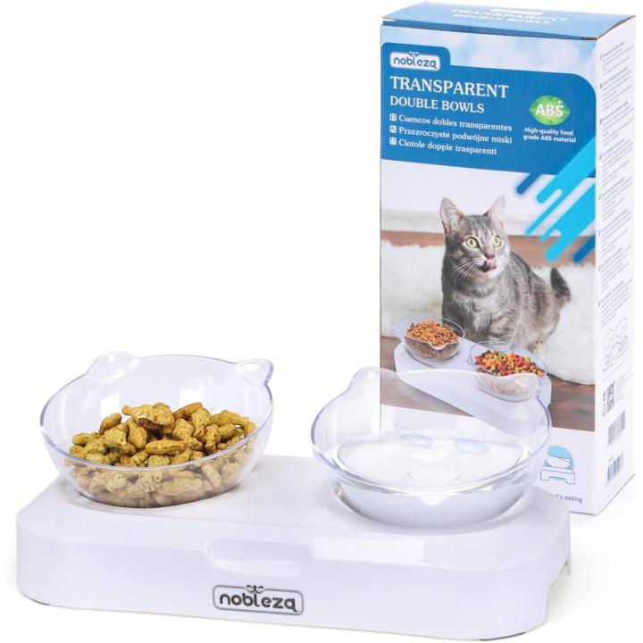 Nobleza - Comedero Gato Ajustable - Base Antideslizante - Cuenco Transparente - Soporte Elevado